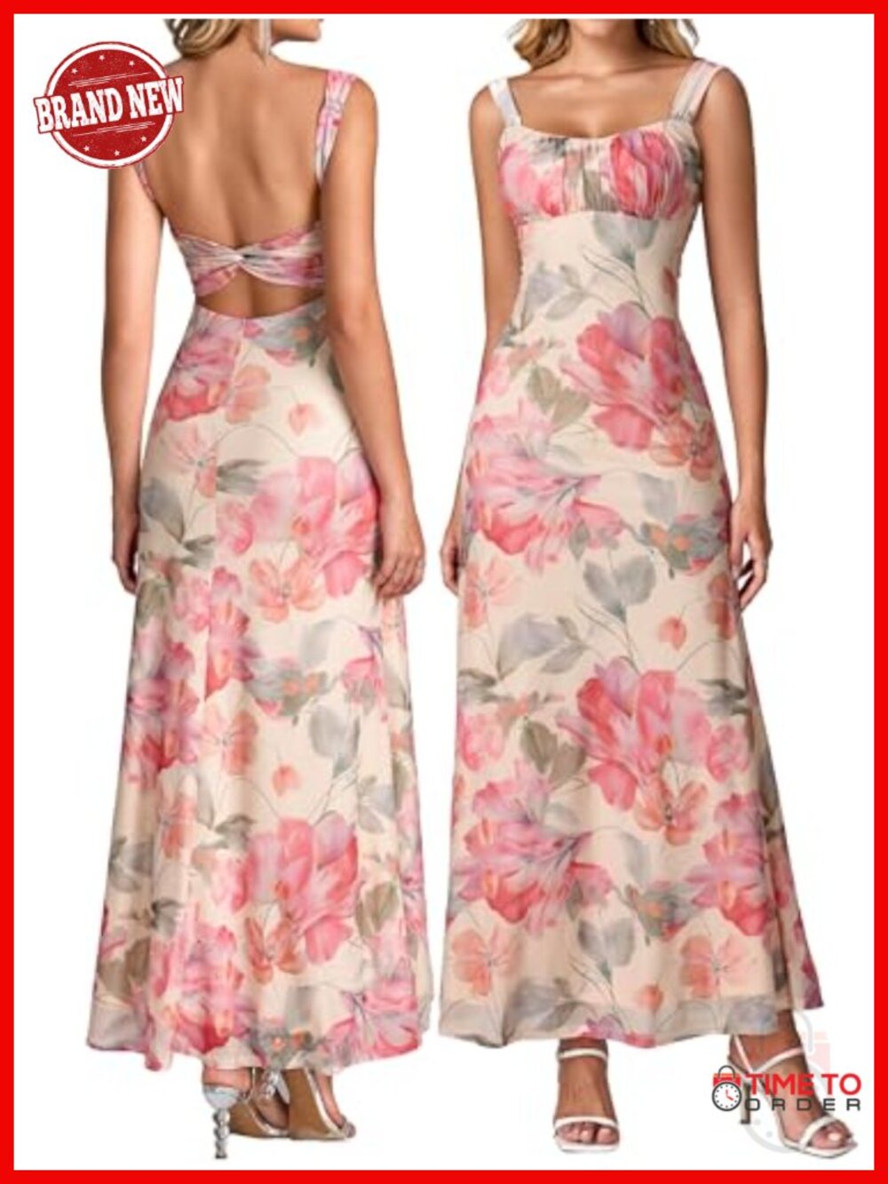 Parthea Summer Wedding Guest Dress Square Neck Smocked Backless Maxi